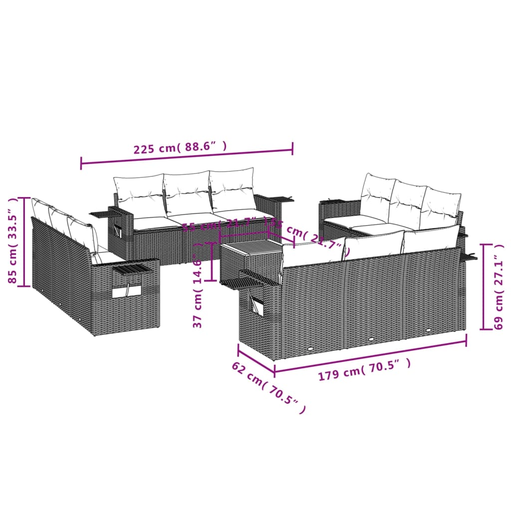 vidaXL Set mobilier de grădină cu perne, 13 piese, negru, poliratan vidaXL Set mobilier de grădină cu perne, 13 piese, negru, poliratan
