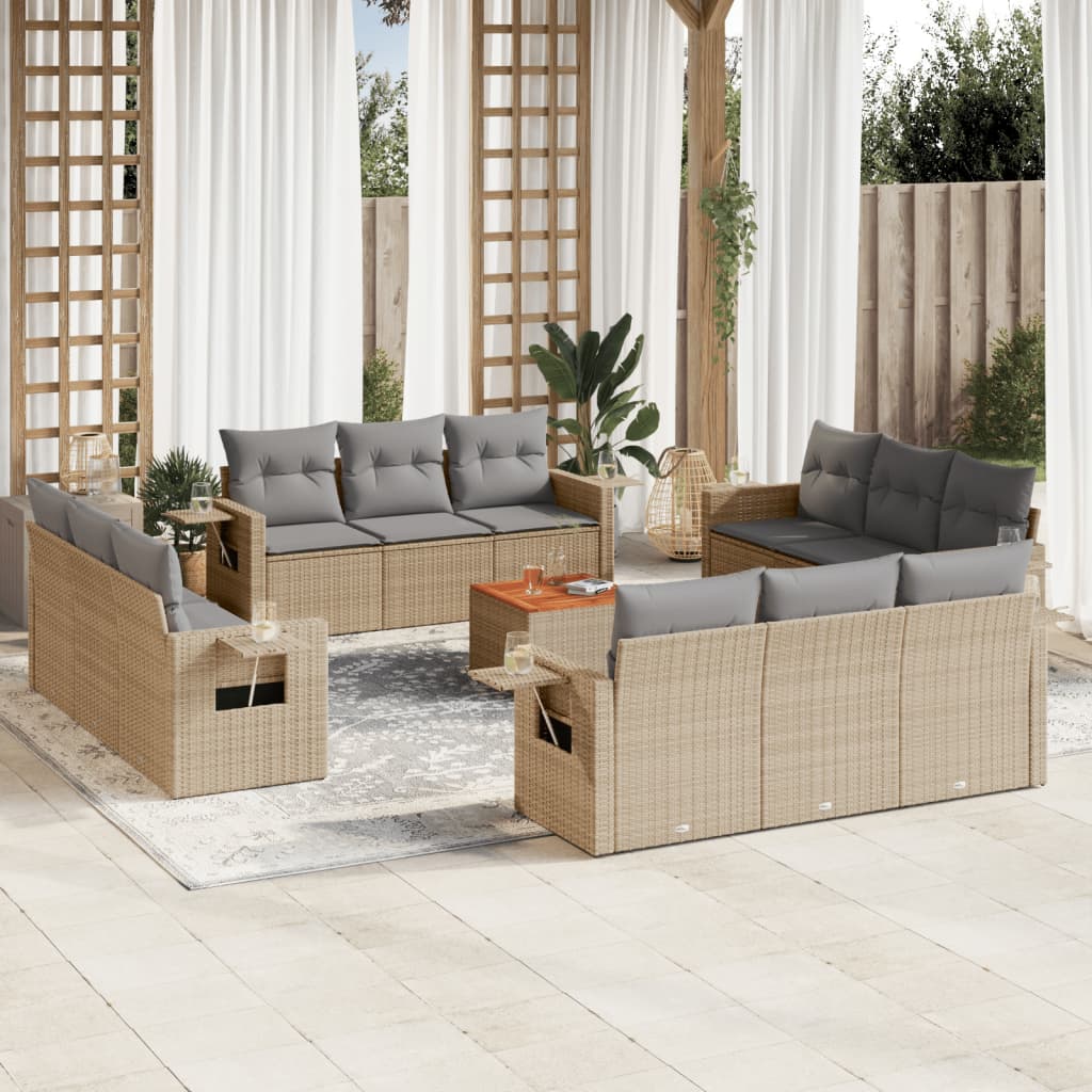 vidaXL Set canapele de grădină, 13 piese, cu perne, bej, poliratan vidaXL Set canapele de grădină, 13 piese, cu perne, bej, poliratan