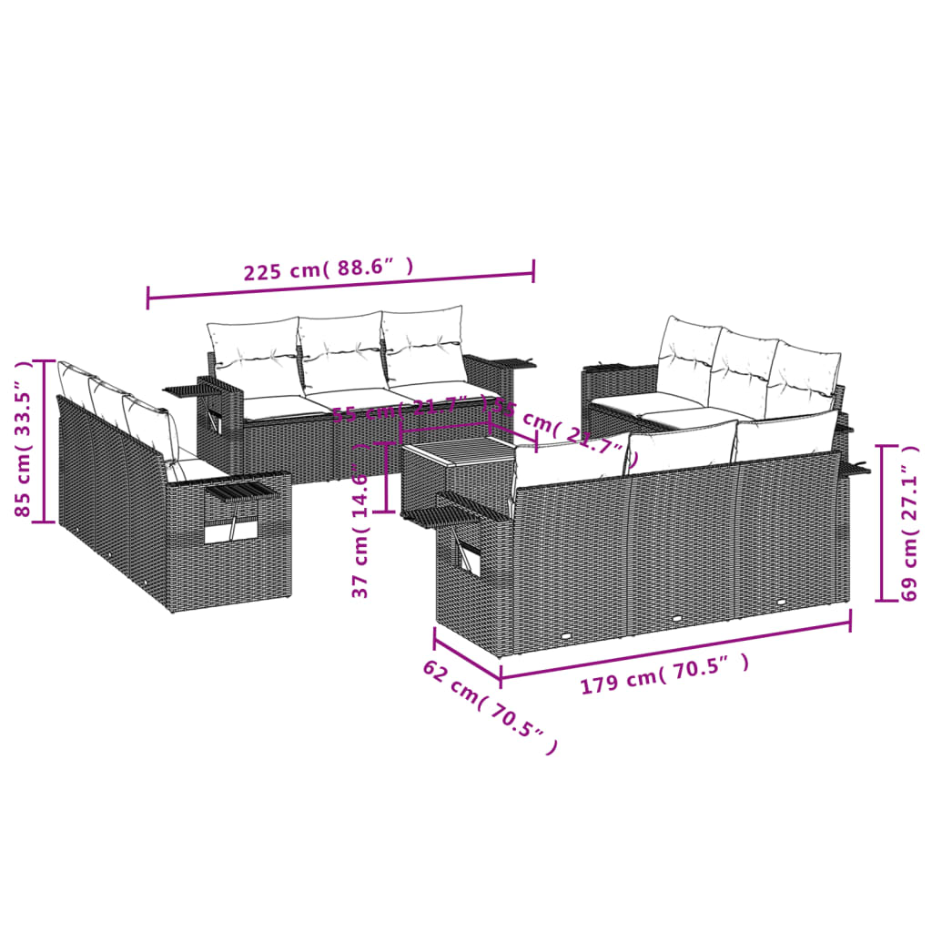 vidaXL Set mobilier de grădină cu perne, 13 piese, gri, poliratan vidaXL Set mobilier de grădină cu perne, 13 piese, gri, poliratan
