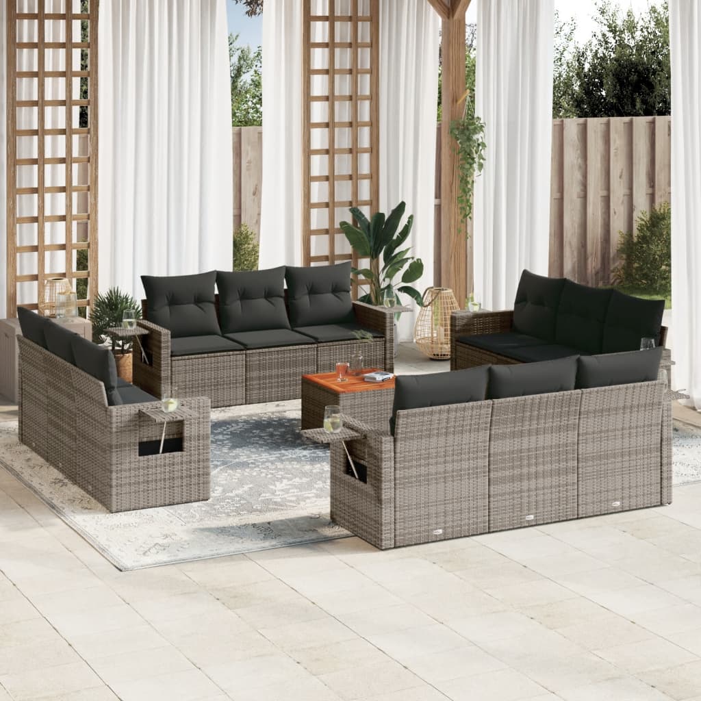 vidaXL Set mobilier de grădină cu perne, 13 piese, gri, poliratan vidaXL Set mobilier de grădină cu perne, 13 piese, gri, poliratan