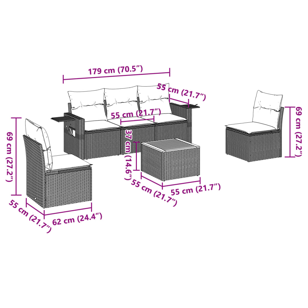 vidaXL Set mobilier de grădină cu perne, 6 piese, negru, poliratan vidaXL Set mobilier de grădină cu perne, 6 piese, negru, poliratan