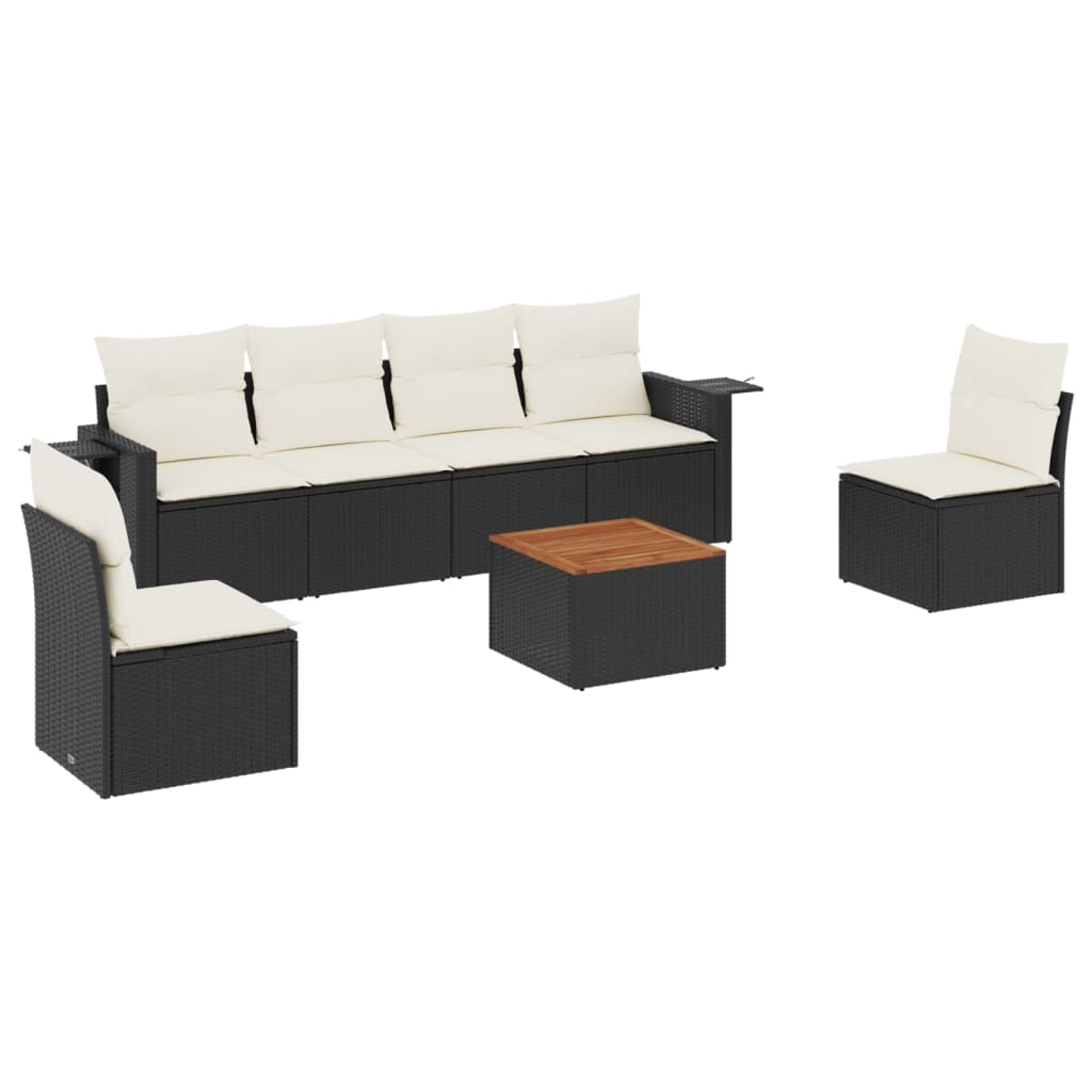 vidaXL Set canapele de grădină cu perne, 7 piese, negru, poliratan