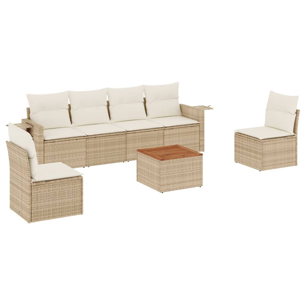 vidaXL Set canapele de grădină, 7 piese, cu perne, bej, poliratan vidaXL Set canapele de grădină, 7 piese, cu perne, bej, poliratan