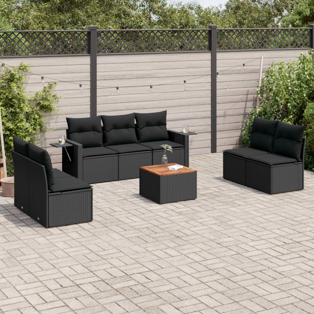 vidaXL Set mobilier de grădină cu perne, 8 piese, negru, poliratan vidaXL Set mobilier de grădină cu perne, 8 piese, negru, poliratan