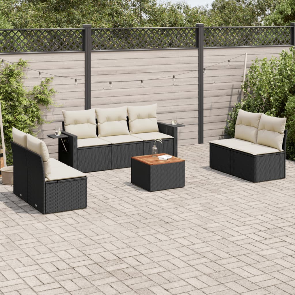 vidaXL Set mobilier de grădină cu perne, 8 piese, negru, poliratan vidaXL Set mobilier de grădină cu perne, 8 piese, negru, poliratan