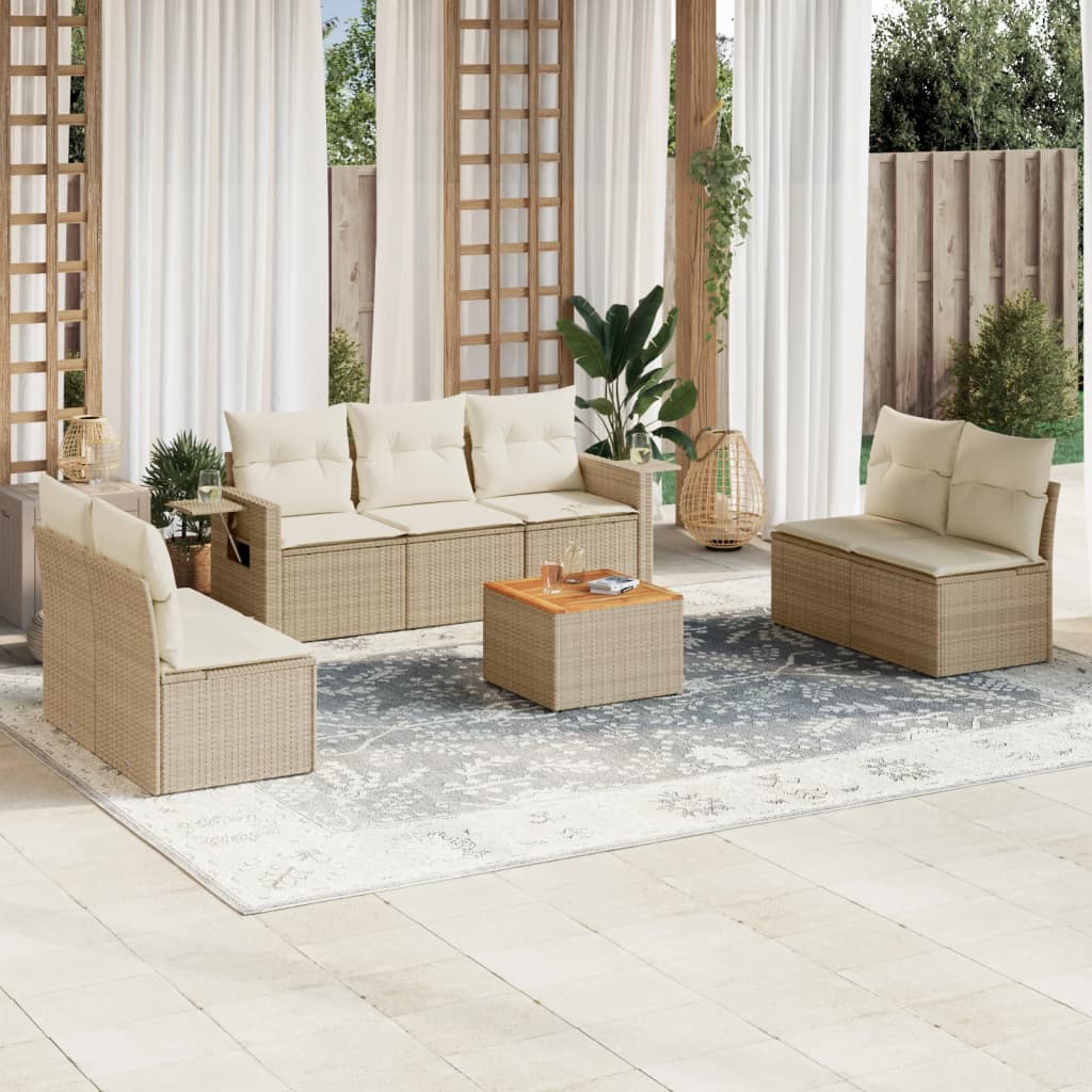 vidaXL Set canapele de grădină, 8 piese, cu perne, bej, poliratan vidaXL Set canapele de grădină, 8 piese, cu perne, bej, poliratan