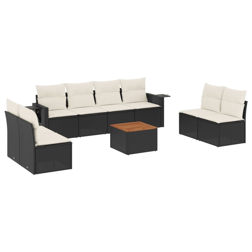 vidaXL Set mobilier de grădină cu perne, 9 piese, negru, poliratan vidaXL Set mobilier de grădină cu perne, 9 piese, negru, poliratan