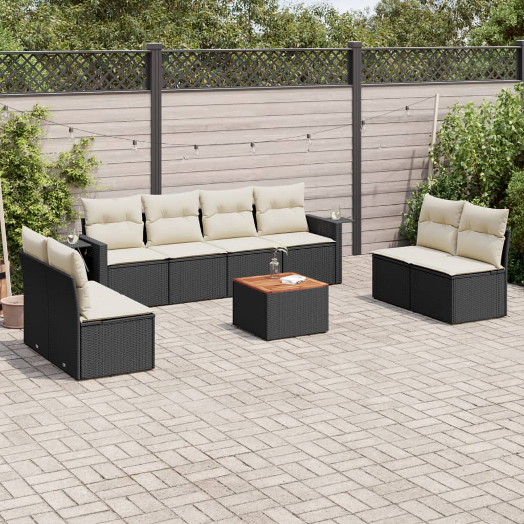 vidaXL Set mobilier de grădină cu perne, 9 piese, negru, poliratan vidaXL Set mobilier de grădină cu perne, 9 piese, negru, poliratan