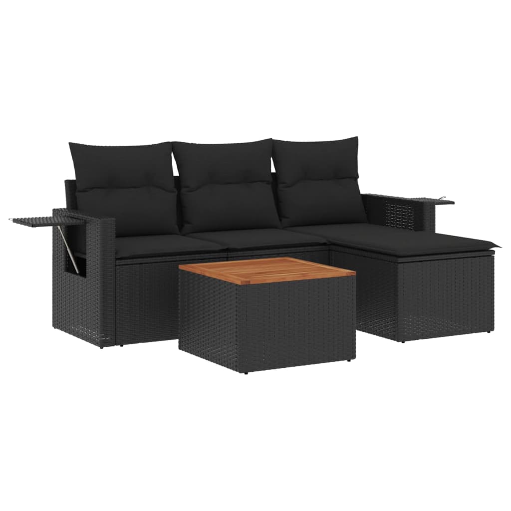 vidaXL Set mobilier de grădină cu perne, 5 piese, negru, poliratan vidaXL Set mobilier de grădină cu perne, 5 piese, negru, poliratan