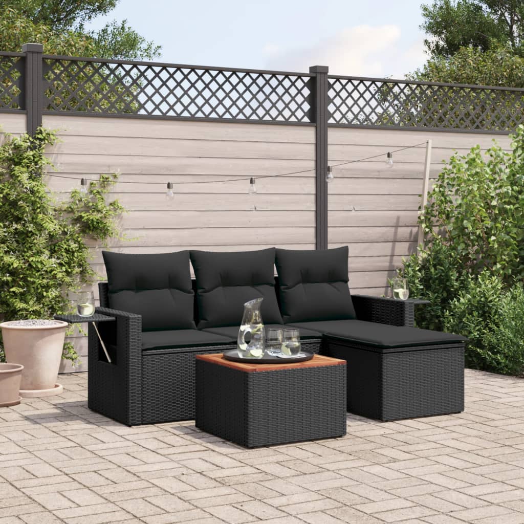 vidaXL Set mobilier de grădină cu perne, 5 piese, negru, poliratan vidaXL Set mobilier de grădină cu perne, 5 piese, negru, poliratan