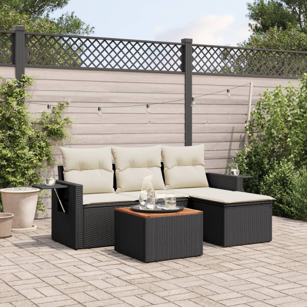 vidaXL Set mobilier de grădină cu perne, 5 piese, negru, poliratan vidaXL Set mobilier de grădină cu perne, 5 piese, negru, poliratan