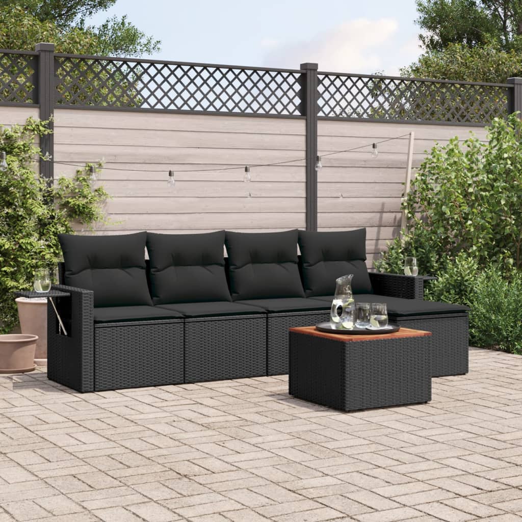 vidaXL Set mobilier de grădină cu perne, 6 piese, negru, poliratan vidaXL Set mobilier de grădină cu perne, 6 piese, negru, poliratan