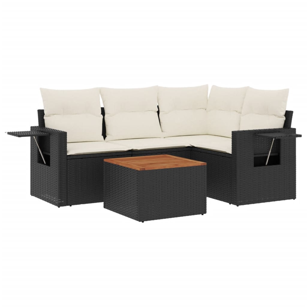 vidaXL Set mobilier de grădină cu perne, 5 piese, negru, poliratan vidaXL Set mobilier de grădină cu perne, 5 piese, negru, poliratan