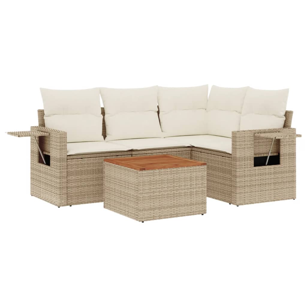 vidaXL Set canapele de grădină cu perne, 5 piese, bej, poliratan