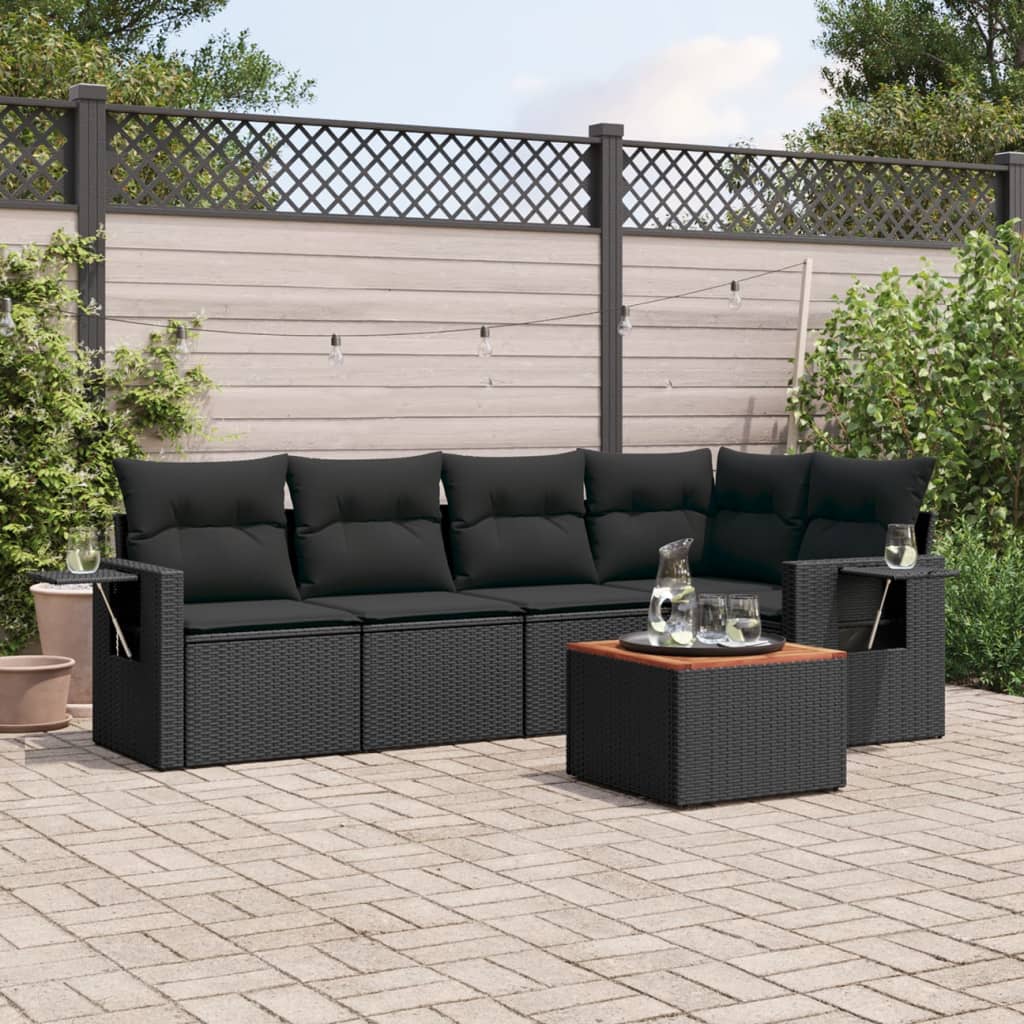 vidaXL Set mobilier de grădină cu perne, 6 piese, negru, poliratan vidaXL Set mobilier de grădină cu perne, 6 piese, negru, poliratan