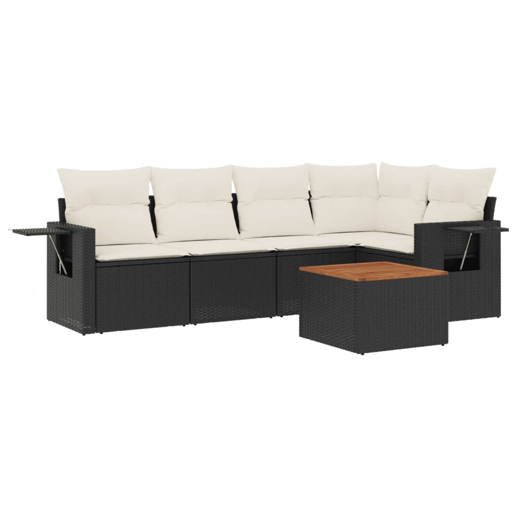 vidaXL Set mobilier de grădină cu perne, 6 piese, negru, poliratan vidaXL Set mobilier de grădină cu perne, 6 piese, negru, poliratan