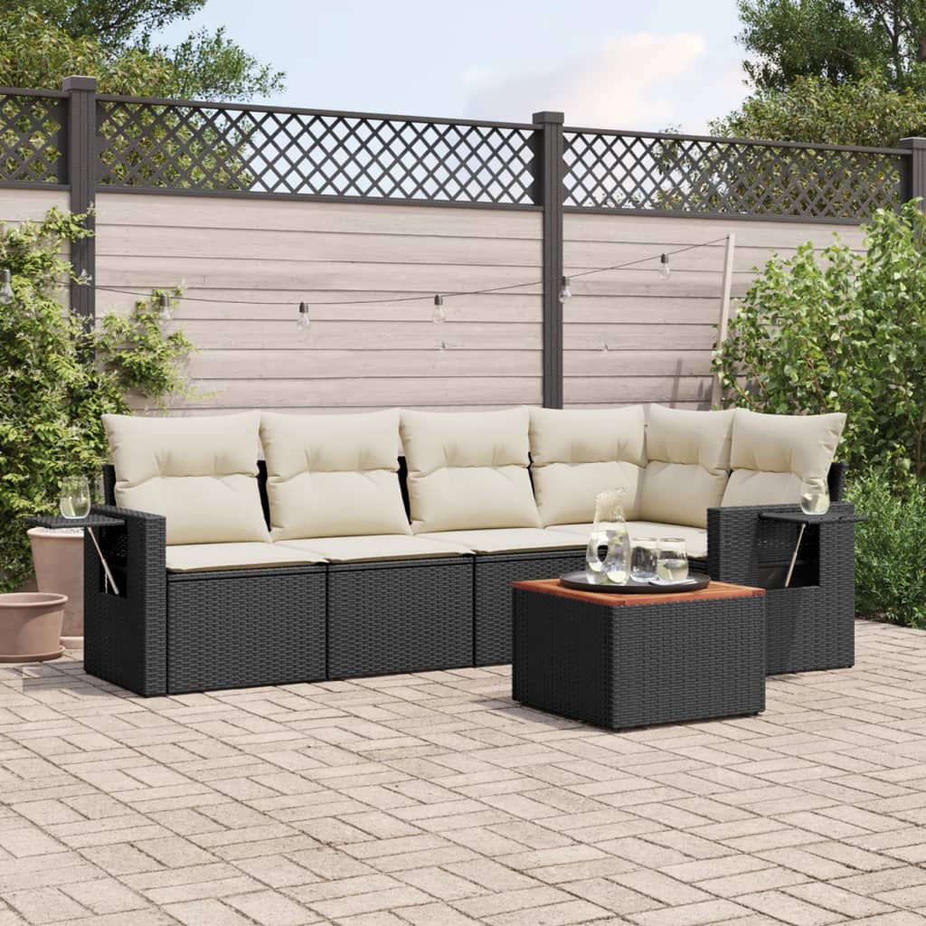 vidaXL Set mobilier de grădină cu perne, 6 piese, negru, poliratan vidaXL Set mobilier de grădină cu perne, 6 piese, negru, poliratan