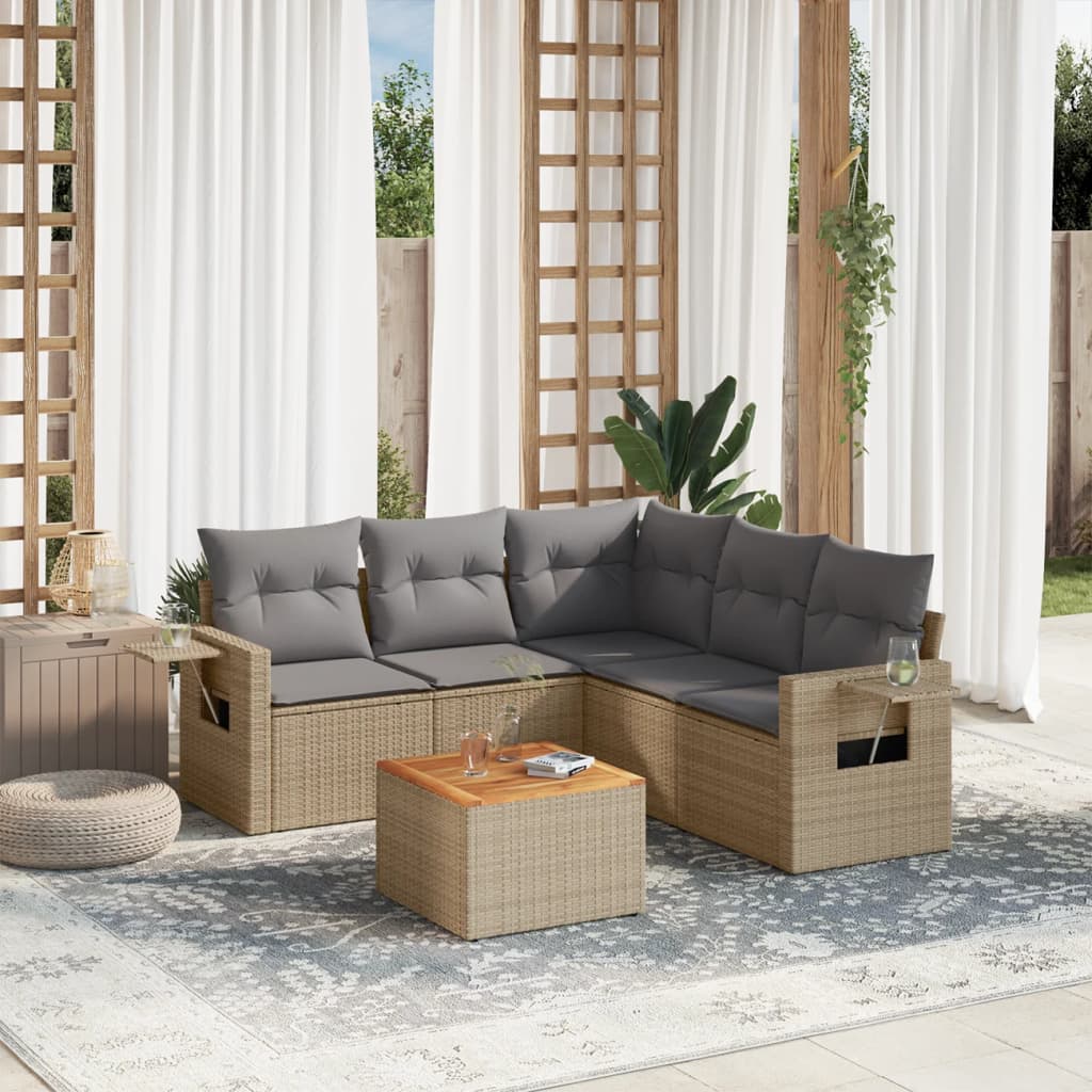 vidaXL Set canapele de grădină cu perne, 6 piese, bej, poliratan vidaXL Set canapele de grădină cu perne, 6 piese, bej, poliratan