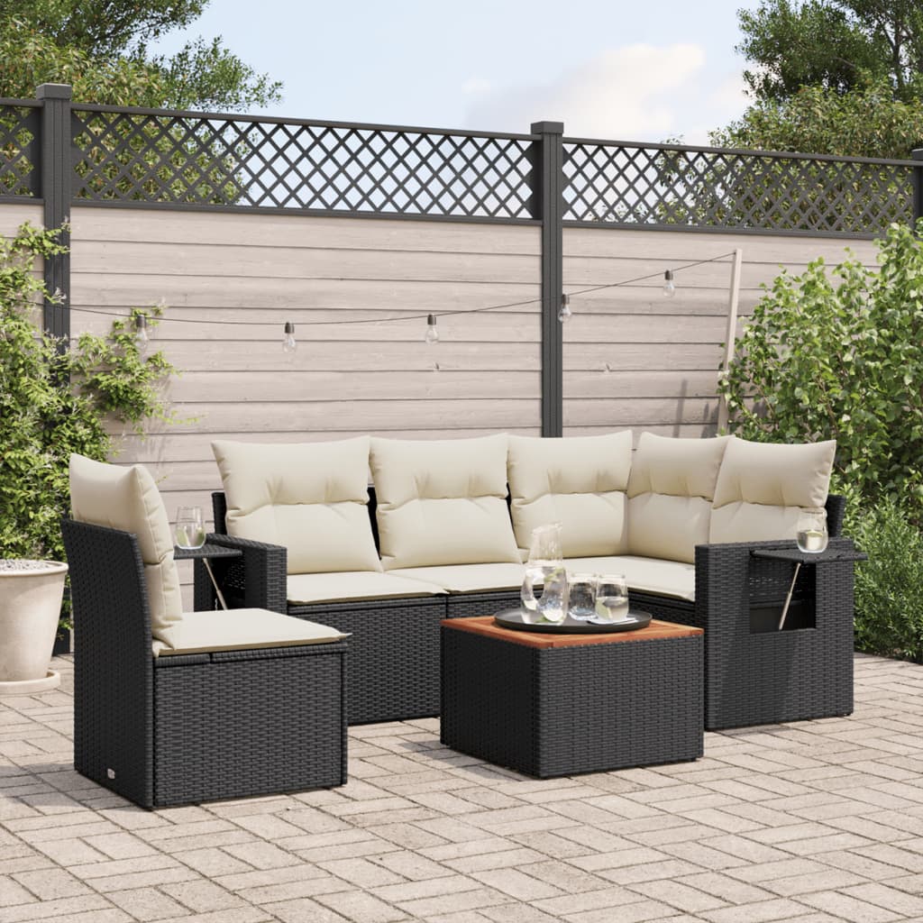 vidaXL Set mobilier de grădină cu perne, 6 piese, negru, poliratan vidaXL Set mobilier de grădină cu perne, 6 piese, negru, poliratan