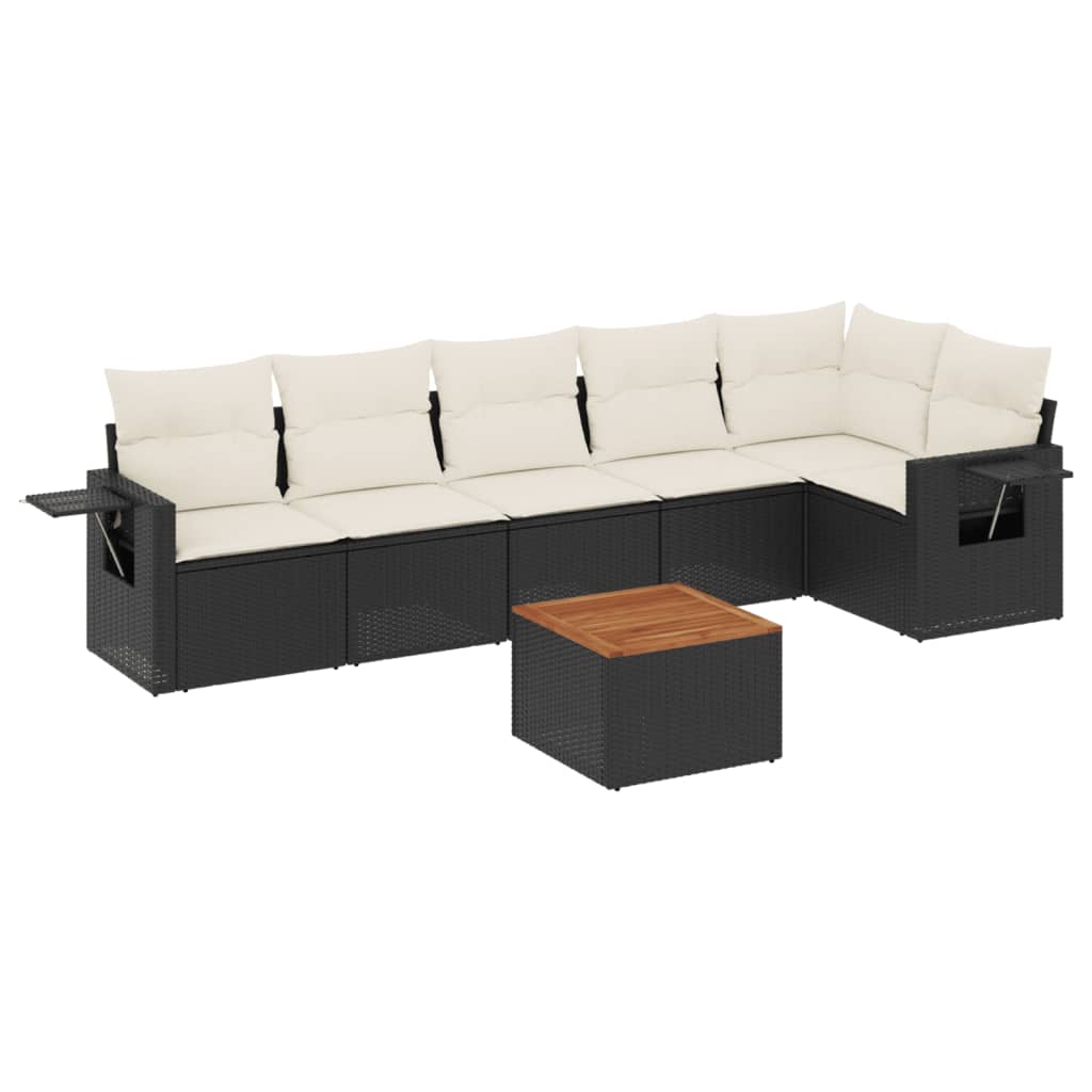 vidaXL Set canapele de grădină cu perne, 7 piese, negru, poliratan