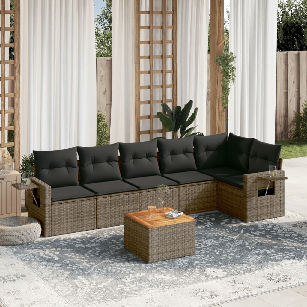 vidaXL Set canapele de grădină, 7 piese, cu perne, gri, poliratan vidaXL Set canapele de grădină, 7 piese, cu perne, gri, poliratan