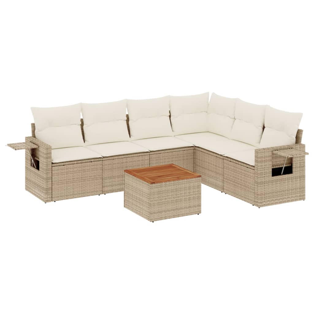 vidaXL Set canapele de grădină, 7 piese, cu perne, bej, poliratan vidaXL Set canapele de grădină, 7 piese, cu perne, bej, poliratan