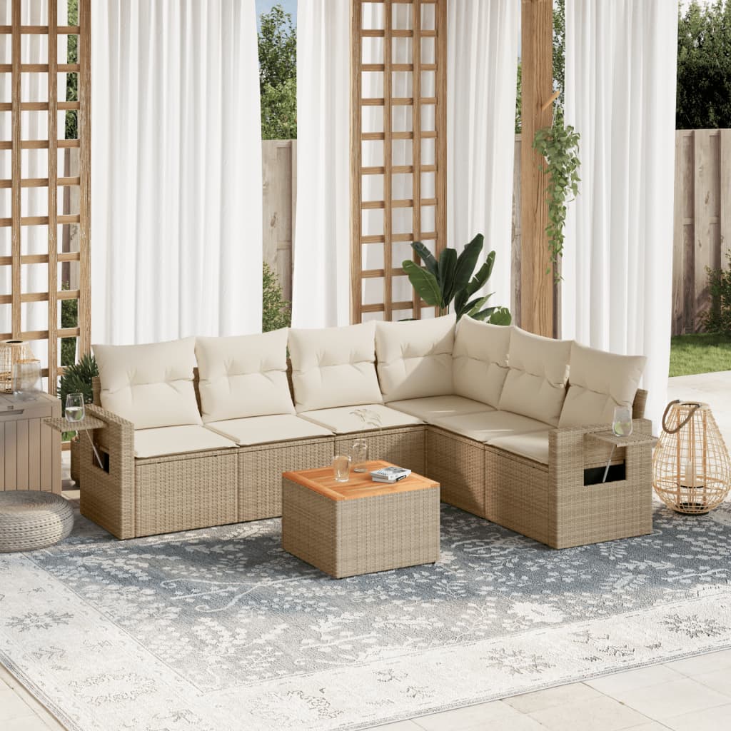 vidaXL Set canapele de grădină, 7 piese, cu perne, bej, poliratan vidaXL Set canapele de grădină, 7 piese, cu perne, bej, poliratan