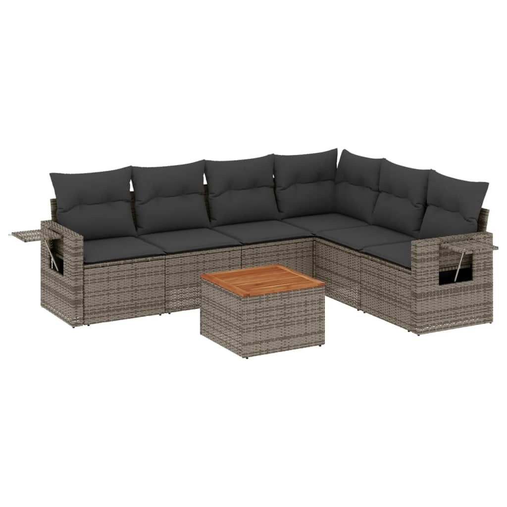 vidaXL Set canapele de grădină, 7 piese, cu perne, gri, poliratan vidaXL Set canapele de grădină, 7 piese, cu perne, gri, poliratan