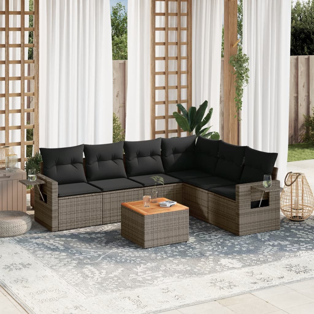 vidaXL Set canapele de grădină, 7 piese, cu perne, gri, poliratan vidaXL Set canapele de grădină, 7 piese, cu perne, gri, poliratan