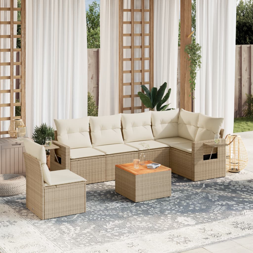 vidaXL Set canapele de grădină, 7 piese, cu perne, bej, poliratan vidaXL Set canapele de grădină, 7 piese, cu perne, bej, poliratan