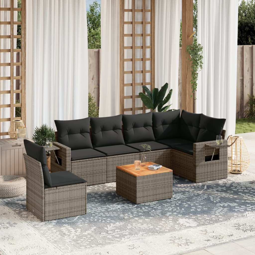 vidaXL Set canapele de grădină, 7 piese, cu perne, gri, poliratan vidaXL Set canapele de grădină, 7 piese, cu perne, gri, poliratan