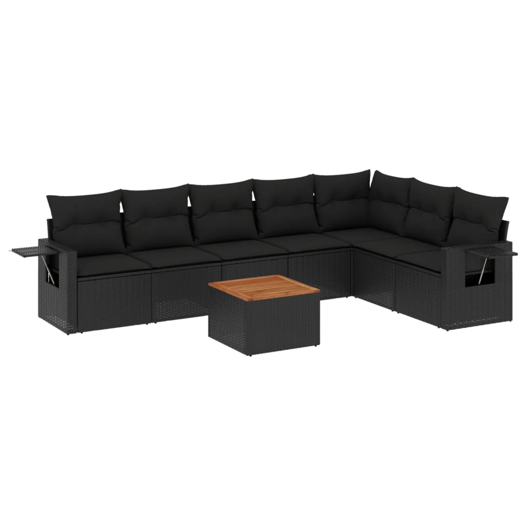 vidaXL Set mobilier de grădină cu perne, 8 piese, negru, poliratan vidaXL Set mobilier de grădină cu perne, 8 piese, negru, poliratan