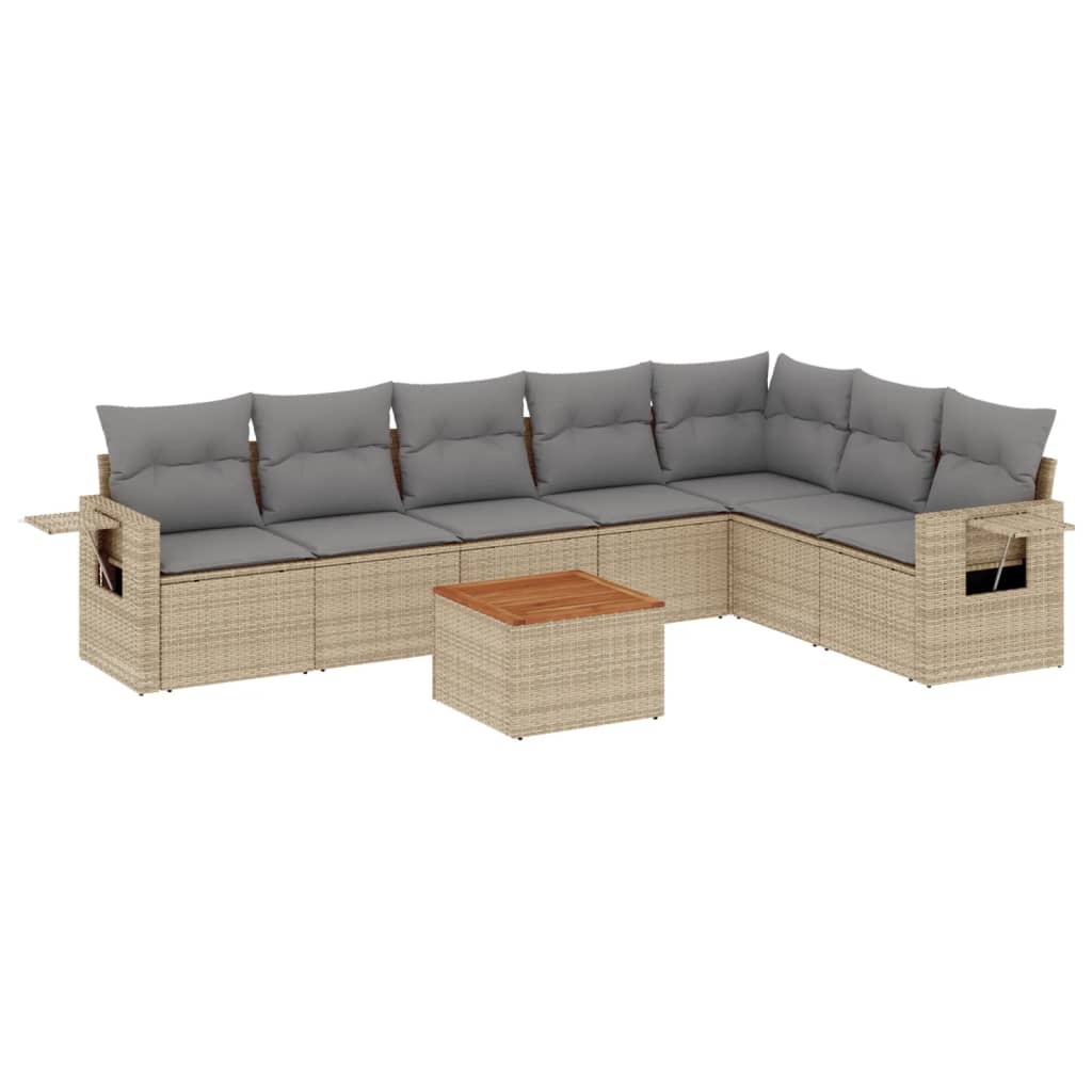 vidaXL Set canapele de grădină, 8 piese, cu perne, bej, poliratan
