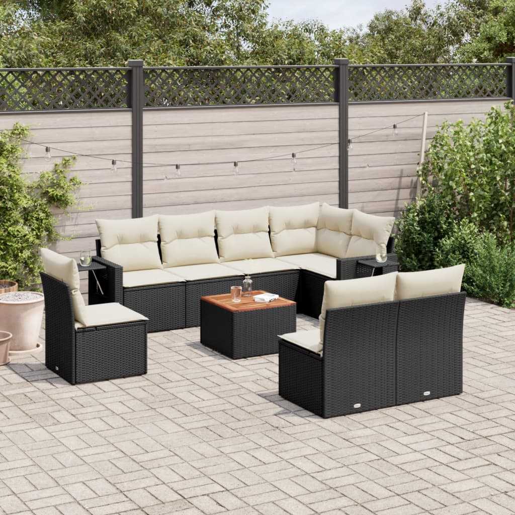 vidaXL Set mobilier de grădină cu perne, 9 piese, negru, poliratan vidaXL Set mobilier de grădină cu perne, 9 piese, negru, poliratan