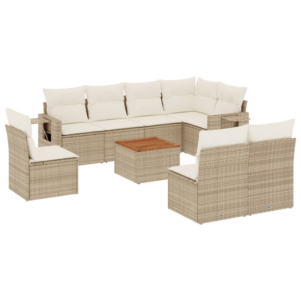 vidaXL Set canapele de grădină, 9 piese, cu perne, bej, poliratan
