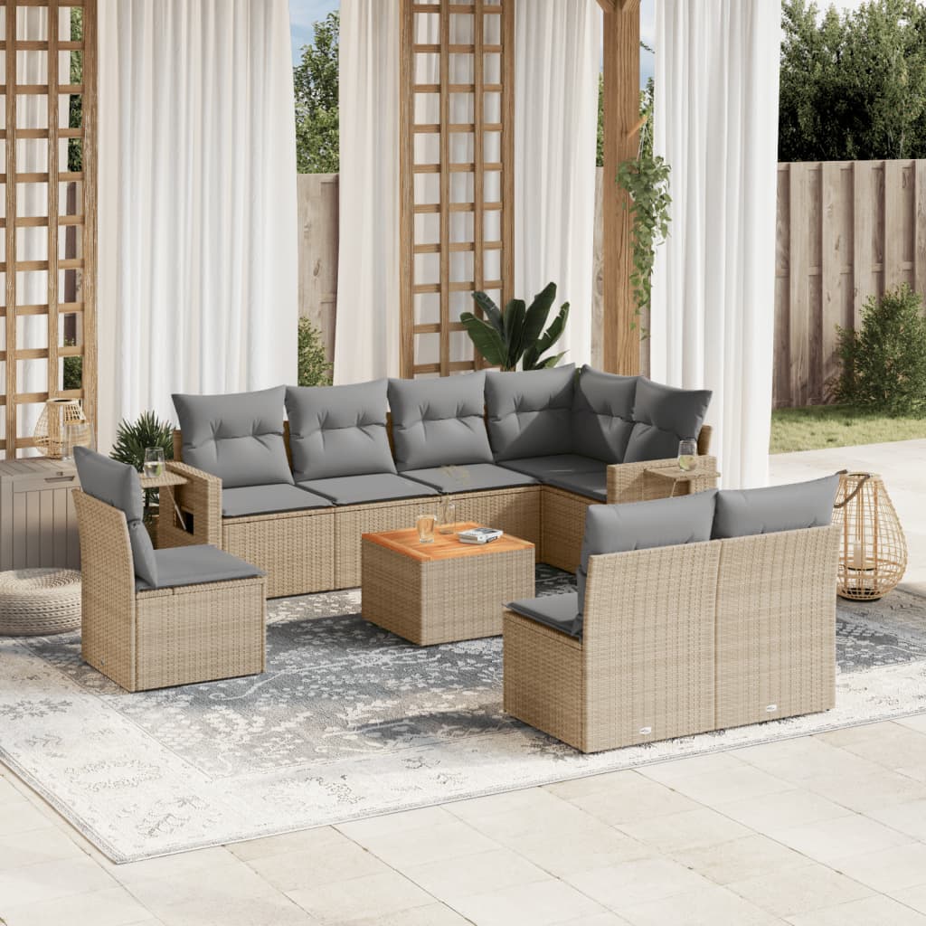 vidaXL Set canapele de grădină, 9 piese, cu perne, bej, poliratan vidaXL Set canapele de grădină, 9 piese, cu perne, bej, poliratan