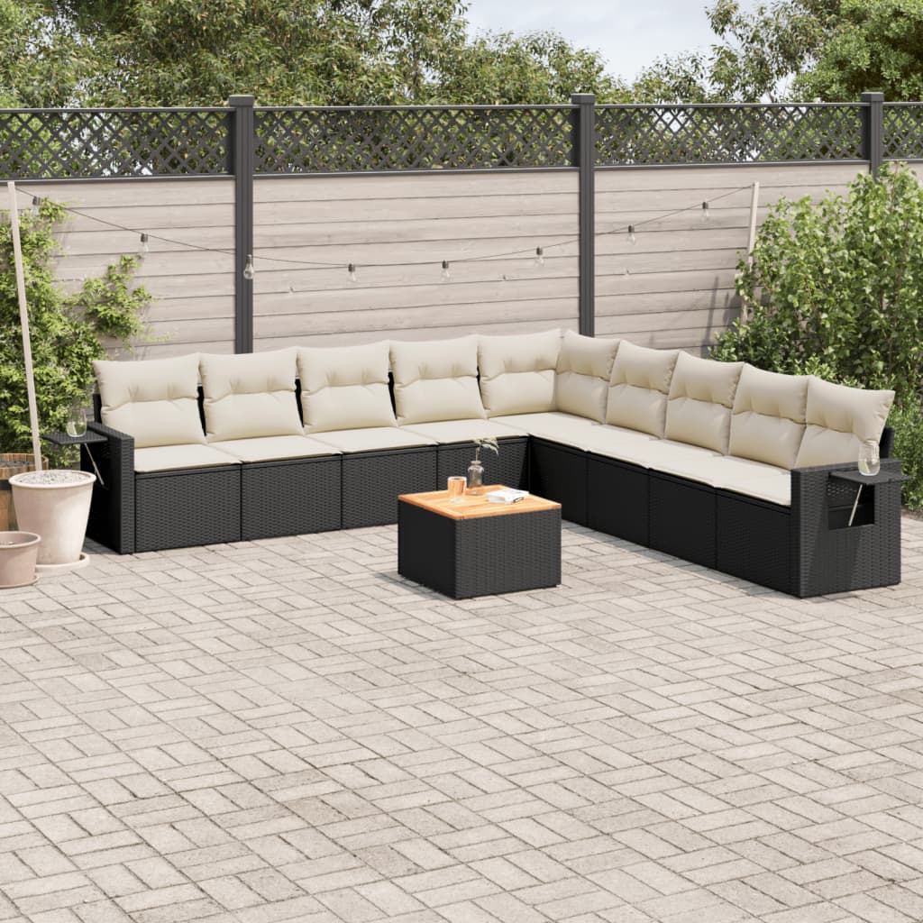 vidaXL Set canapele de grădină cu perne, 10 piese, negru, poliratan vidaXL Set canapele de grădină cu perne, 10 piese, negru, poliratan