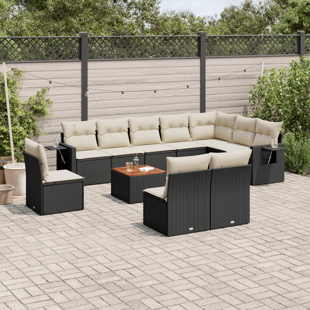 vidaXL Set canapele de grădină cu perne, 11 piese, negru, poliratan vidaXL Set canapele de grădină cu perne, 11 piese, negru, poliratan
