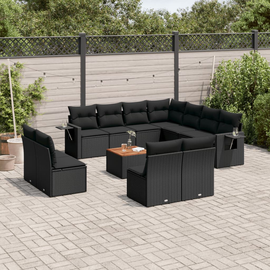 vidaXL Set canapele de grădină, 12 piese, cu perne, negru, poliratan vidaXL Set canapele de grădină, 12 piese, cu perne, negru, poliratan