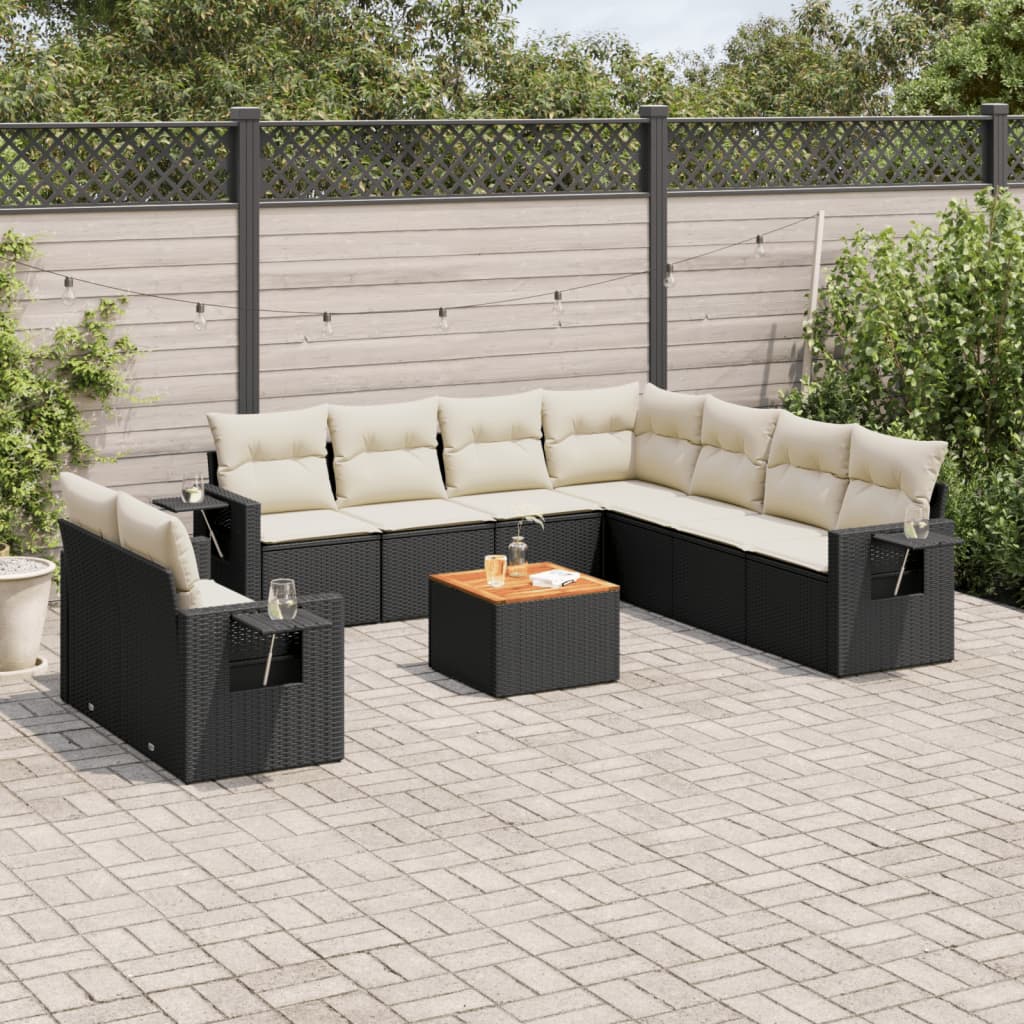 vidaXL Set canapele de grădină cu perne, 10 piese, negru, poliratan vidaXL Set canapele de grădină cu perne, 10 piese, negru, poliratan