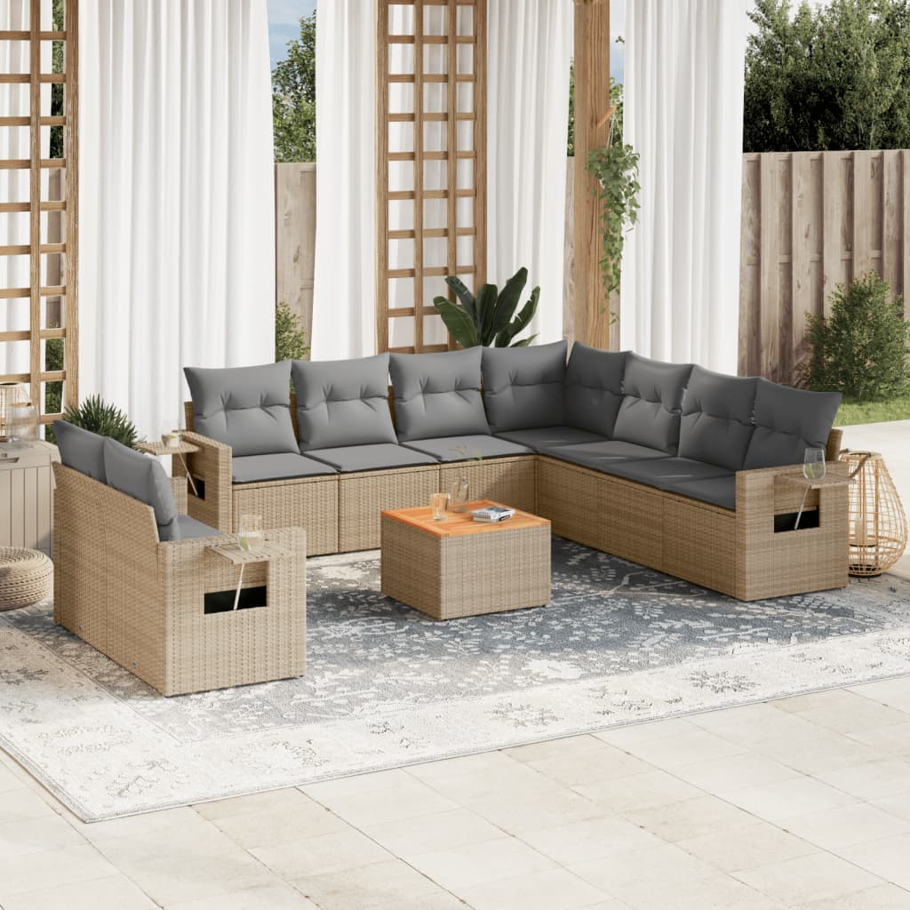 vidaXL Set canapele de grădină cu perne, 10 piese, bej, poliratan vidaXL Set canapele de grădină cu perne, 10 piese, bej, poliratan