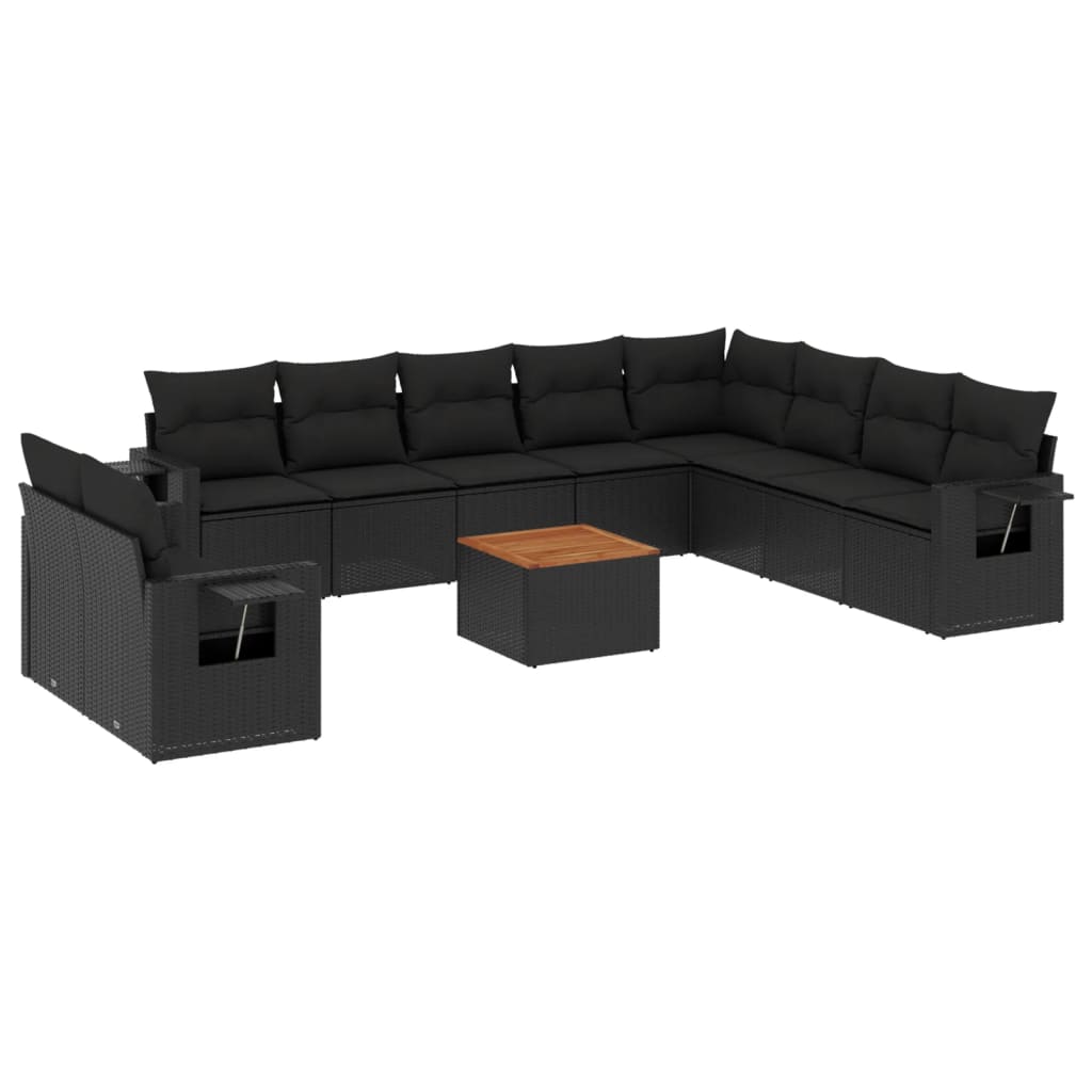 vidaXL Set canapele de grădină cu perne, 11 piese, negru, poliratan vidaXL Set canapele de grădină cu perne, 11 piese, negru, poliratan