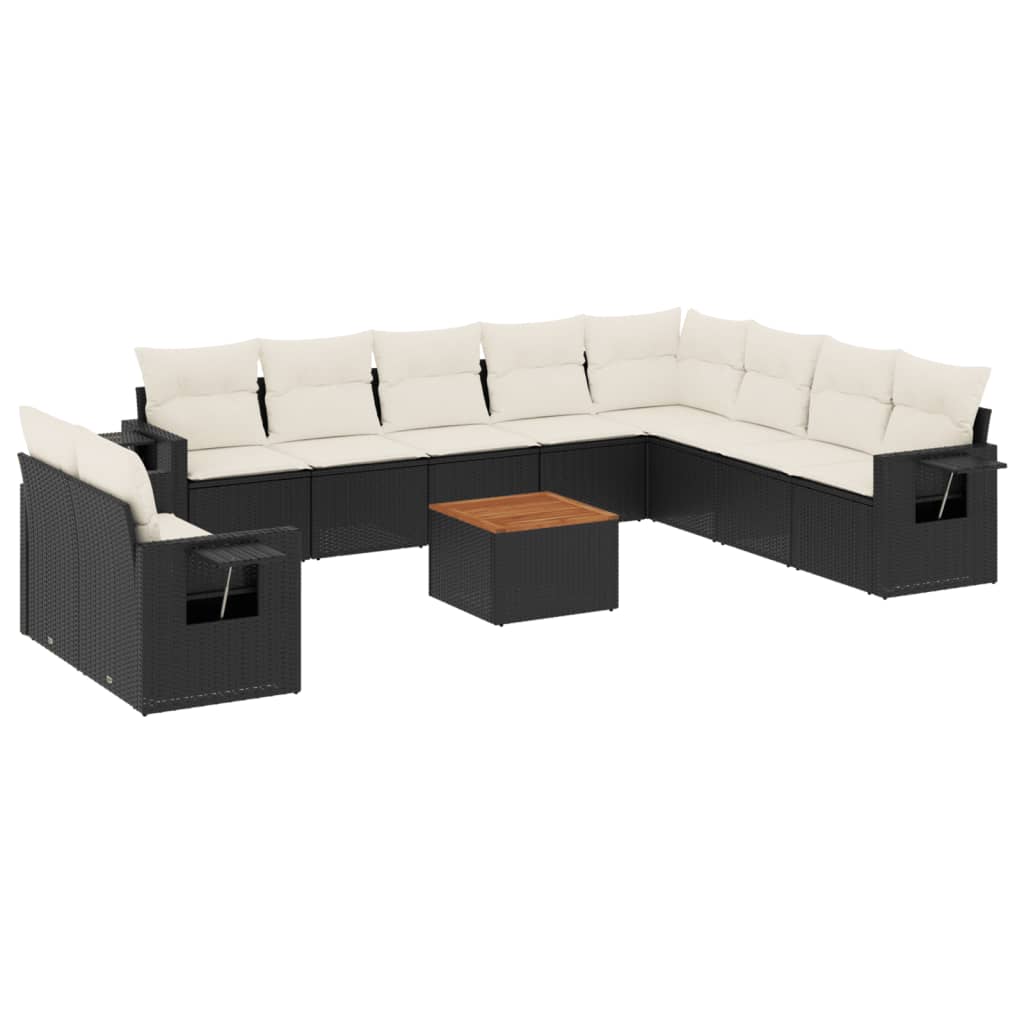 vidaXL Set canapele de grădină cu perne, 11 piese, negru, poliratan vidaXL Set canapele de grădină cu perne, 11 piese, negru, poliratan
