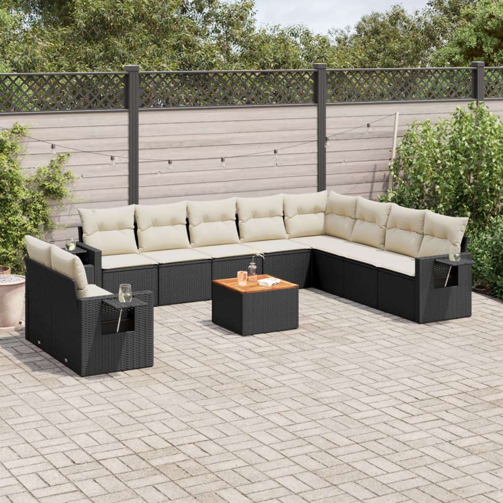 vidaXL Set canapele de grădină cu perne, 11 piese, negru, poliratan vidaXL Set canapele de grădină cu perne, 11 piese, negru, poliratan