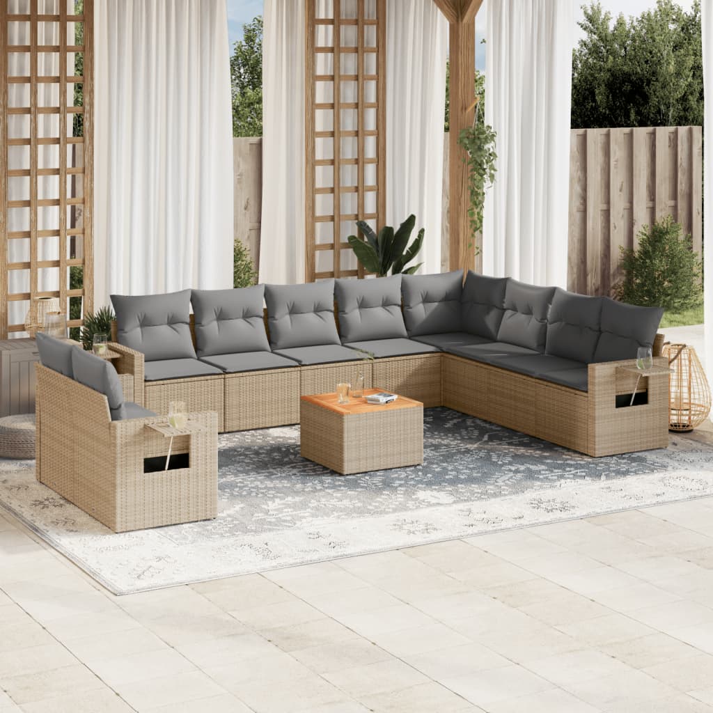 vidaXL Set canapele de grădină cu perne, 11 piese, bej, poliratan vidaXL Set canapele de grădină cu perne, 11 piese, bej, poliratan