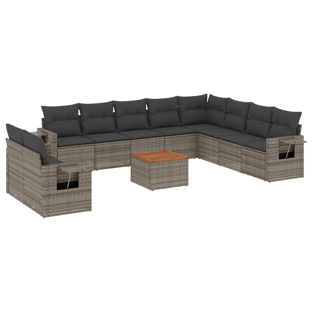 vidaXL Set canapele de grădină cu perne, 11 piese, gri, poliratan vidaXL Set canapele de grădină cu perne, 11 piese, gri, poliratan