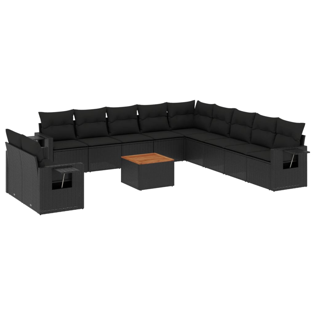 vidaXL Set canapele de grădină, 12 piese, cu perne, negru, poliratan vidaXL Set canapele de grădină, 12 piese, cu perne, negru, poliratan