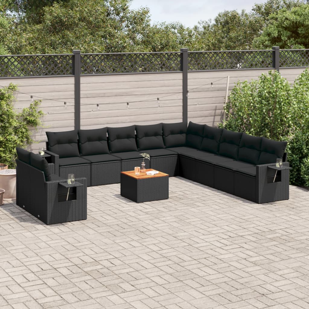 vidaXL Set canapele de grădină, 12 piese, cu perne, negru, poliratan vidaXL Set canapele de grădină, 12 piese, cu perne, negru, poliratan
