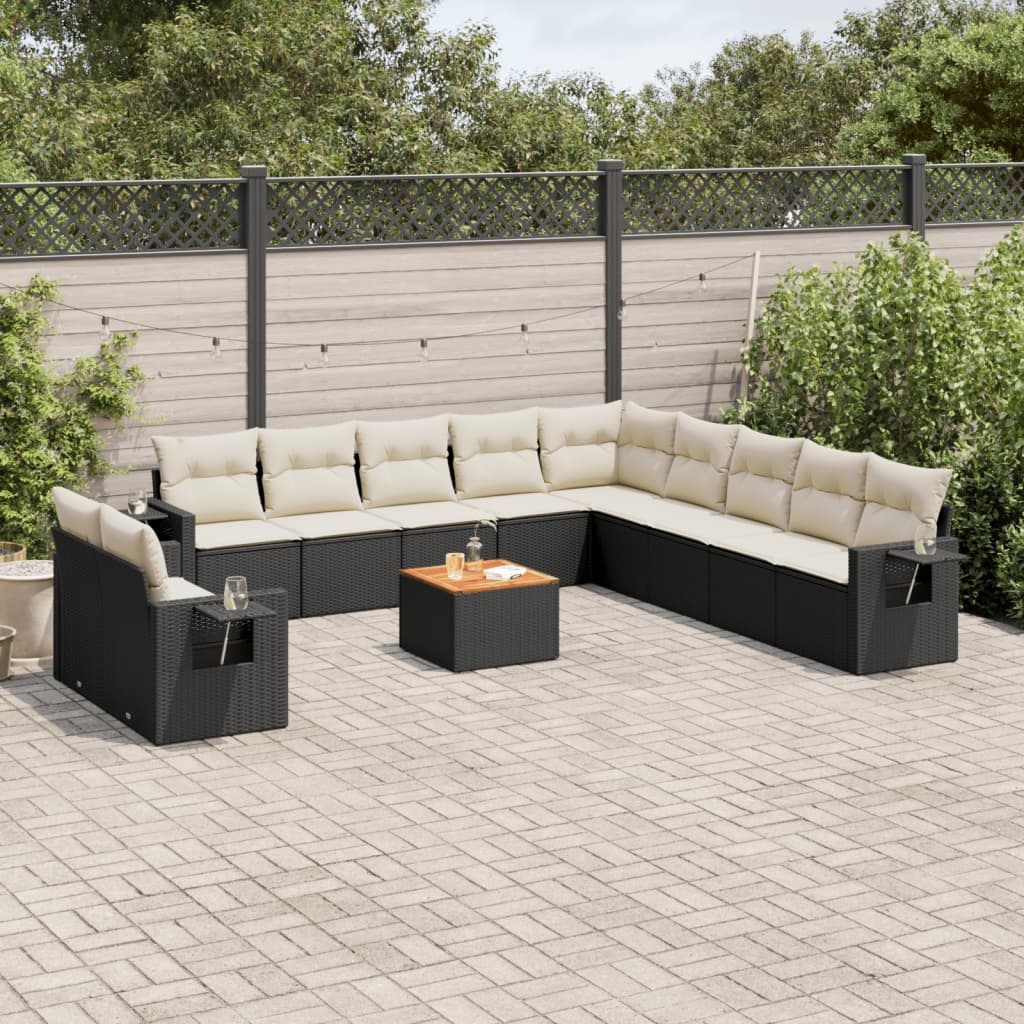 vidaXL Set canapele de grădină, 12 piese, cu perne, negru, poliratan vidaXL Set canapele de grădină, 12 piese, cu perne, negru, poliratan
