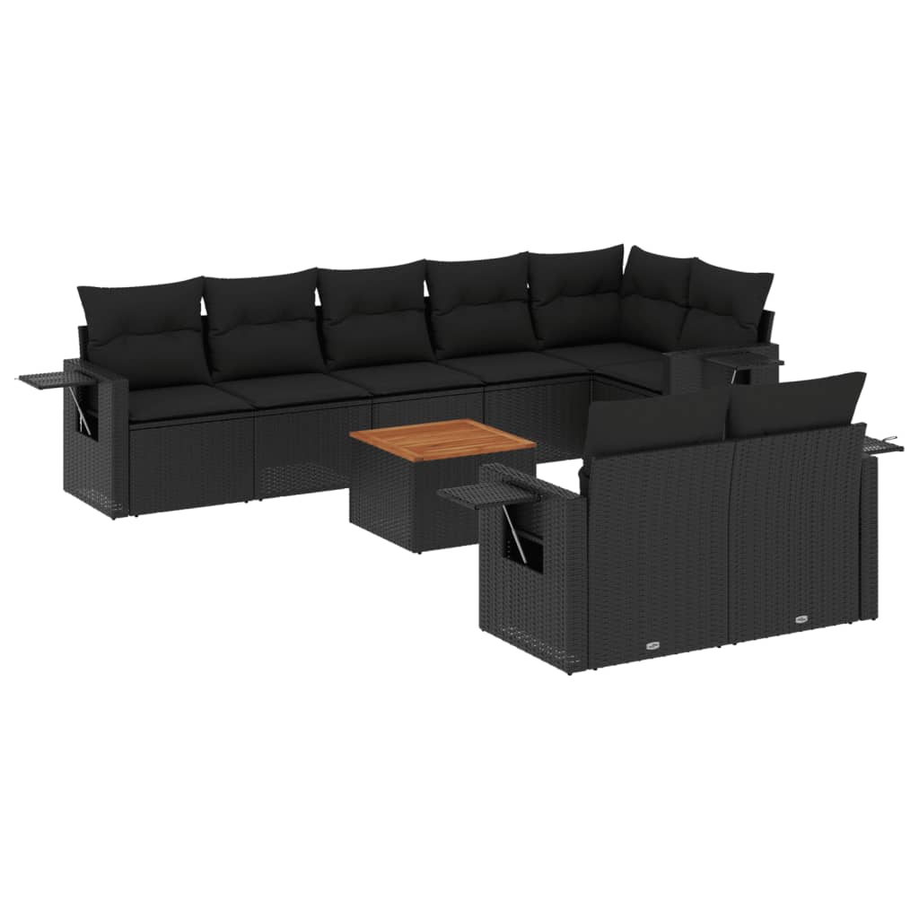 vidaXL Set mobilier de grădină cu perne, 9 piese, negru, poliratan vidaXL Set mobilier de grădină cu perne, 9 piese, negru, poliratan